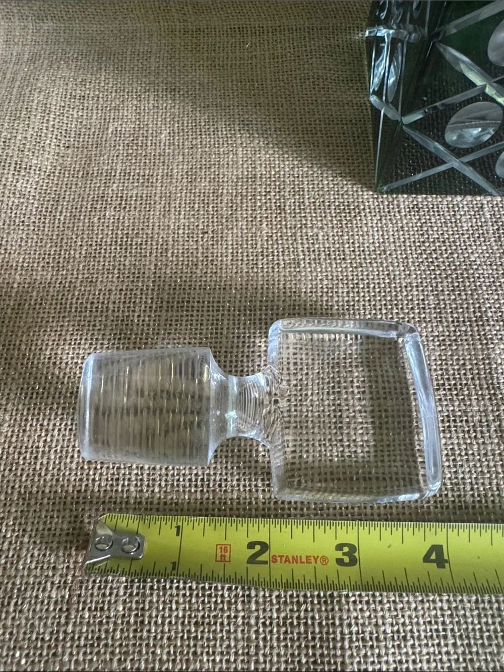 World Market Green Cut Glass Decanter Square Stopper MCM Style Barware”